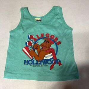 Vintage 1987 Alf Goes Hollywood Tank Top Shirt Kid's Size 7 Alien Made USA Green